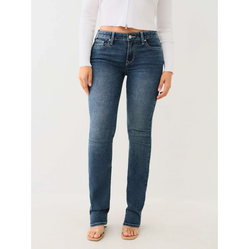 Image of True Religion TR Billie Stretch Mid Rise Straight Jeans Med Bonechill female 26 L32