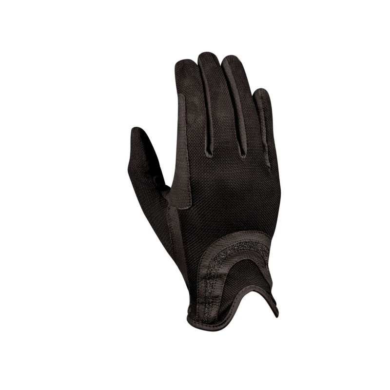 Image of Dublin Dublin Mesh Palm Goat Leather Glitter Riding Gloves in Black Size: large Black L Unisex 5063300885055