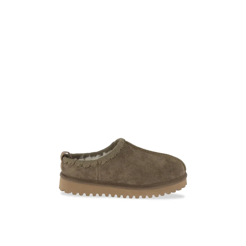 Image of LES TROPEZIENNES PAR M.BELARBI Chapka Suede Mules with Faux Fur Lining Khaki Women 36 (3.5);41 (7);40 (6.5);39 (5.5 to 6);38 (5);37 (4)
