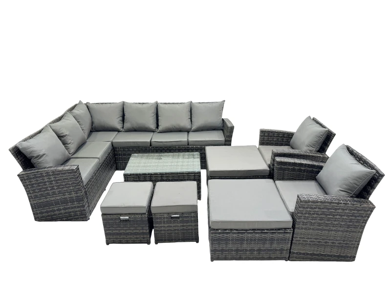 Image of Fimous 12 Seat Rattan High Back Corner Sofa Set Patio Coffee Table Sets in Dark Grey Dark Grey Unisex