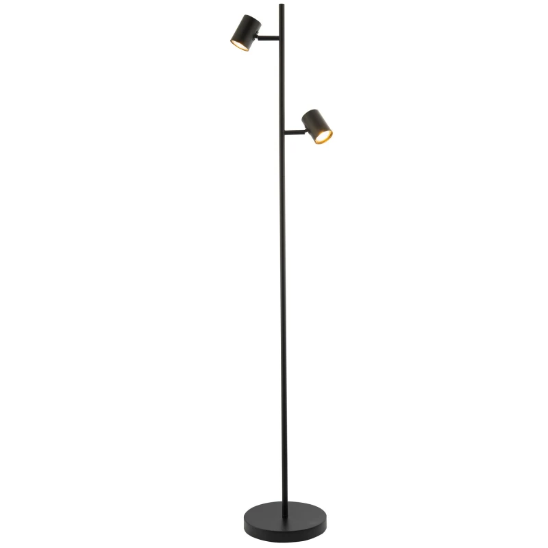 Image of Happy Homewares LED Double Spot Black Metal Floor Lamp with Foot Switch & Adjustable Heads Black Unisex
