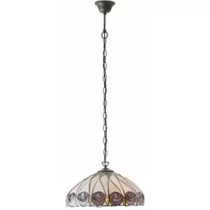Image of Tiffany Glass Hanging Ceiling Pendant Light Bronze & Round Rose Shade i00125