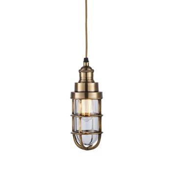 Image of Elcot Pendant Solid Mellow Brass & Clear Glass 1 Light Dimmable IP20 - E27