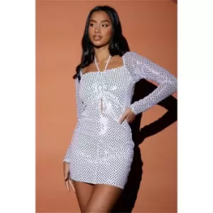 Image of I Saw It First White Petite Ruched Detail Halterneck Sequin Mini Dresss - White