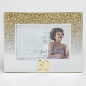 Image of 5" x 3.5" Gold Glitter Glass Birthday Frame - 30