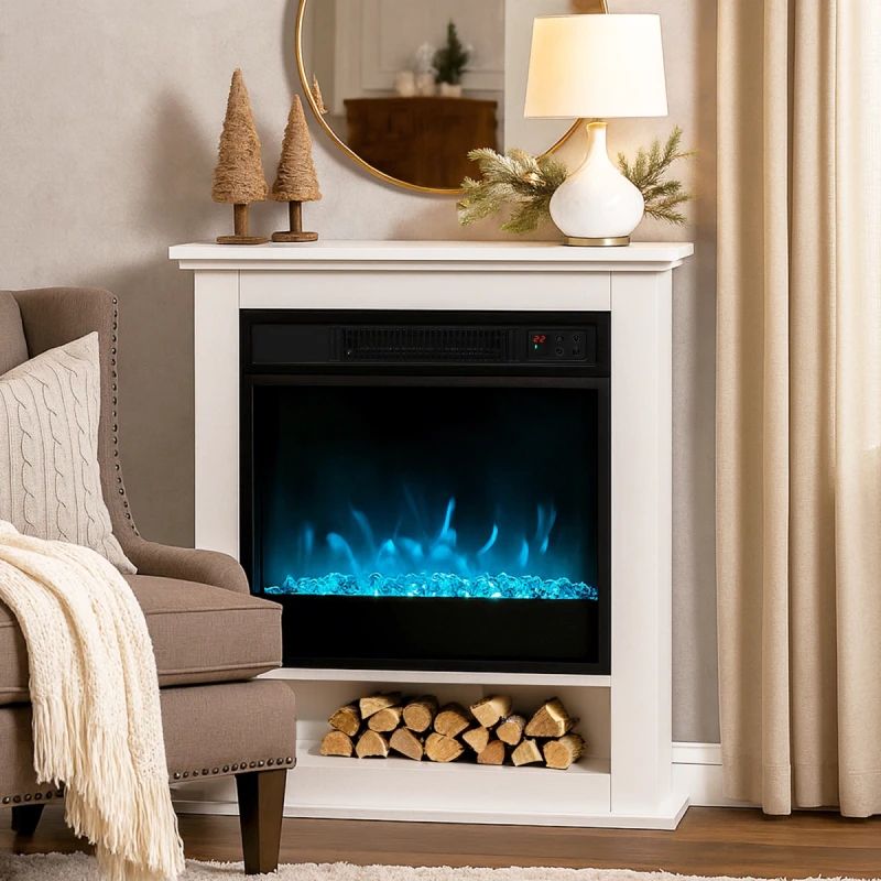 Image of HOMCOM HOMCOM 1800W White Electric Fire with Remote & Timer for Living Room White One Size Unisex 5063603708341