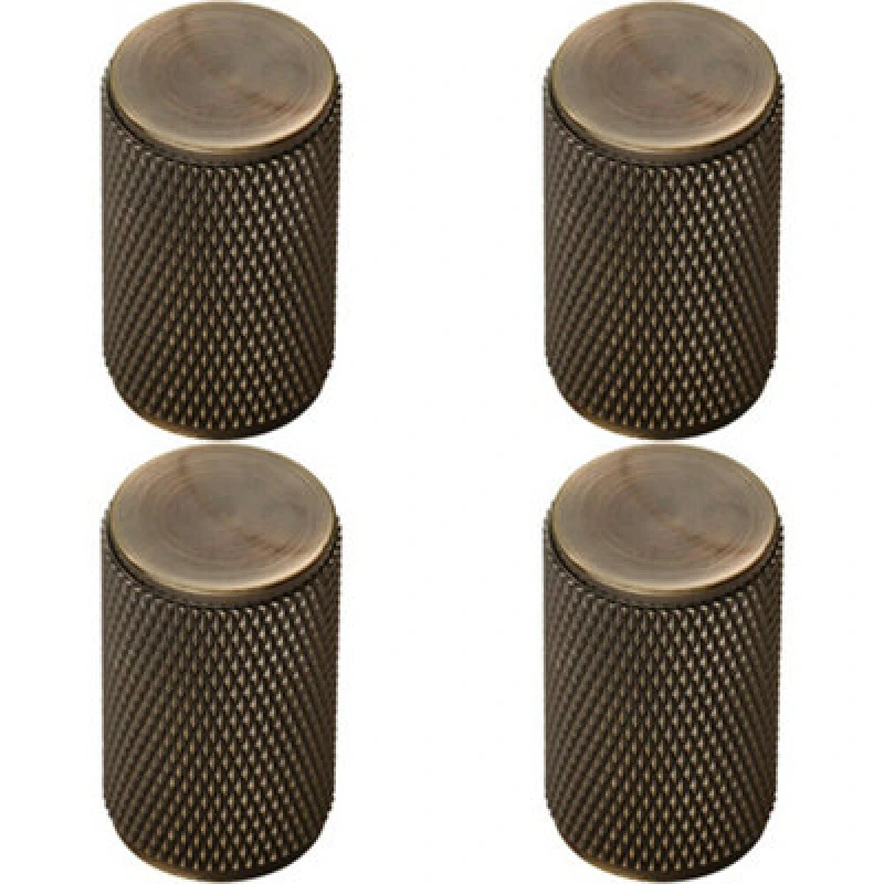 Image of Loops 4x Knurled Cylindrical Cupboard Door Knob 18mm Dia Antique Brass Cabinet Handle Metallics unisex