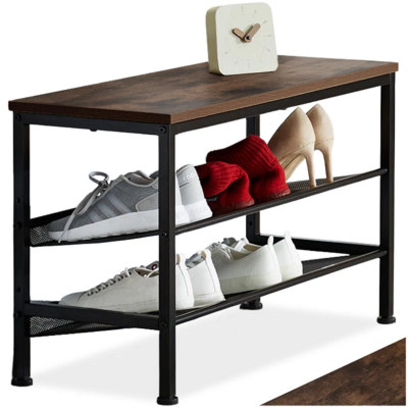 Image of Tectake Shoe Rack Derry - Surface Shelf And 2 Grid Shelves, Industrial Style - Industrial Wood Dark, Rustic