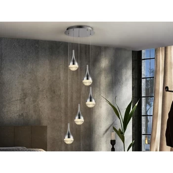 Image of Schuller Elie - Integrated LED Crystal Cluster Drop Ceiling Pendant Chrome Bubble Effect