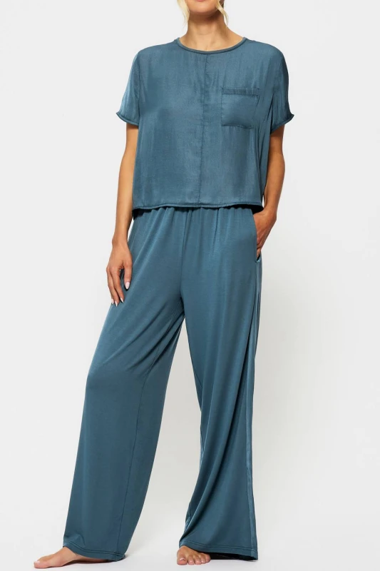 Image of KBX Womens Raye Satin Jersey T-Shirt in Dark Blue Size: 8 Dark Blue Female 8