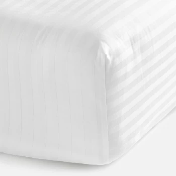 Image of White 100% Egyptian Cotton Sateen Stripe Fitted Sheet - Double