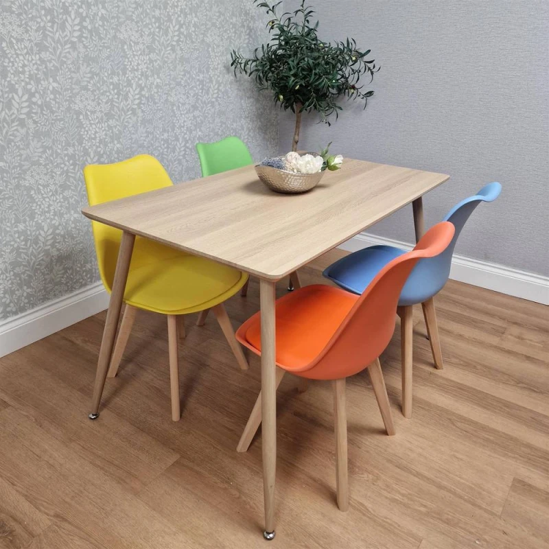 Image of KOSY KOALA Table Set with 4 Mix color Dining Chairs Kitchen Dining Room Furniture in Beige Size: 120cm x 70cm Beige Unisex 120cm x 70 cm