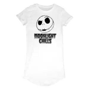 Image of Nightmare Before Christmas Womens/Ladies Moonlight Chills T-Shirt Dress (M) (White)