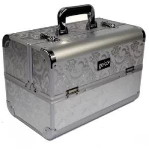 Image of Vanity Case Makeup Box Silver Leaf Design