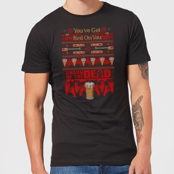 Image of Shaun Of The Dead You've Got Red On You Christmas Mens T-Shirt - Black - 4XL - Black
