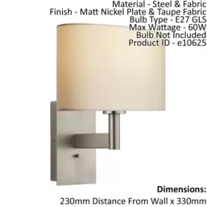 Image of Wall Light & Shade Matt Nickel & Taupe Fabric 60W E27 USB Socket e10625