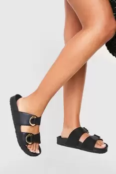 Image of Wide Fit D Ring Detail Double Strap Footbed Slider