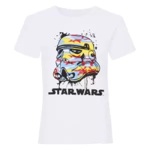 Image of Star Wars Girls Camo Stormtrooper Helmet T-Shirt (10-11 Years) (White)