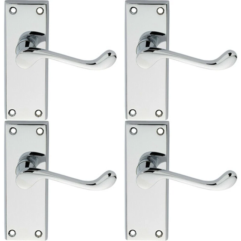 Image of Loops 4x PAIR Victorian Scroll Lever on Short Latch Backplate 118 x 43mm Chrome Multi