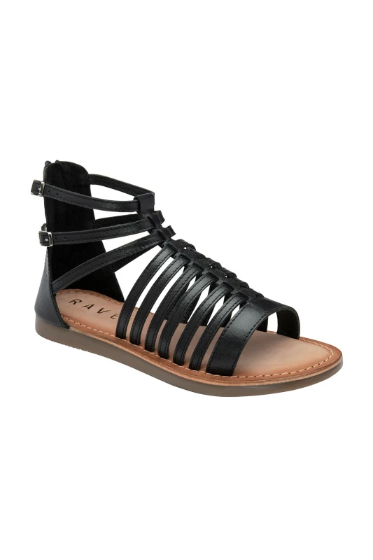 Image of Ravel Womens 'Etton' Leather Flat Strappy Sandals in Black Size: 3 Black Female 3