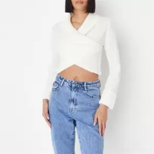 Image of Missguided Wrap Front Knit Jumper - White