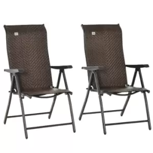 Image of Outsunny Set of 2 Outdoor PE Rattan Folding Chairs w/ 7 Levels Adjustable Backrest - Red/Brown