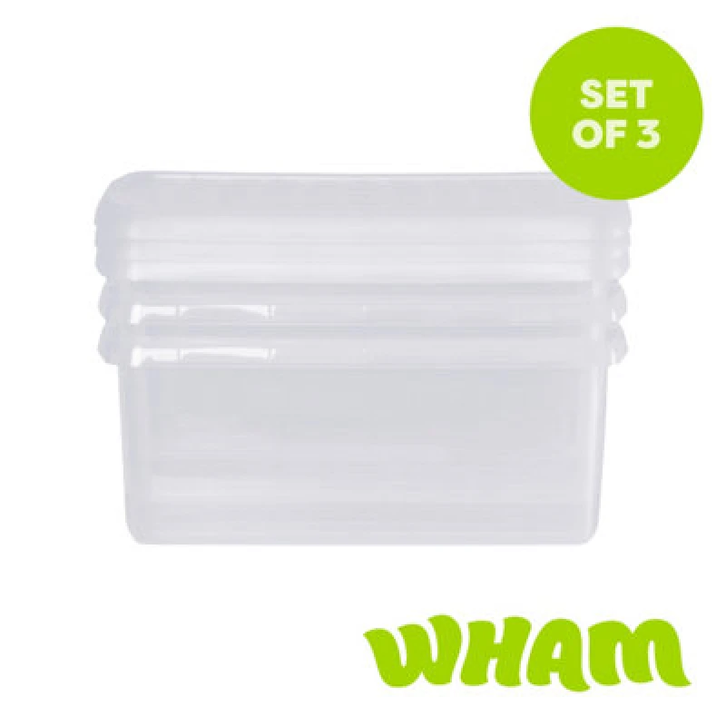 Image of Wham Clip 3X 10.5L Rectangular Plastic Storage Boxes With Clip Lock Lids. Ideal For Home, Office, Toys & More - Clear/clear