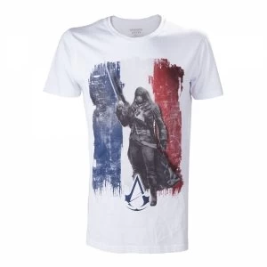 Image of Assassins Creed Unity French Tricolour Flag Medium T-Shirt, Adult Male, Medium White
