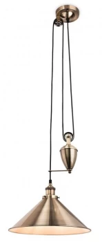 Image of 1 Light Rise & Fall Dome Ceiling Pendant Antique Brass, E27