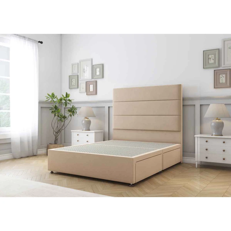 Image of Sloomy Texas Pebble Plush Divan Bed Base 2 Drawers Same Side With 26" Strutted Headboard 4'6 Double