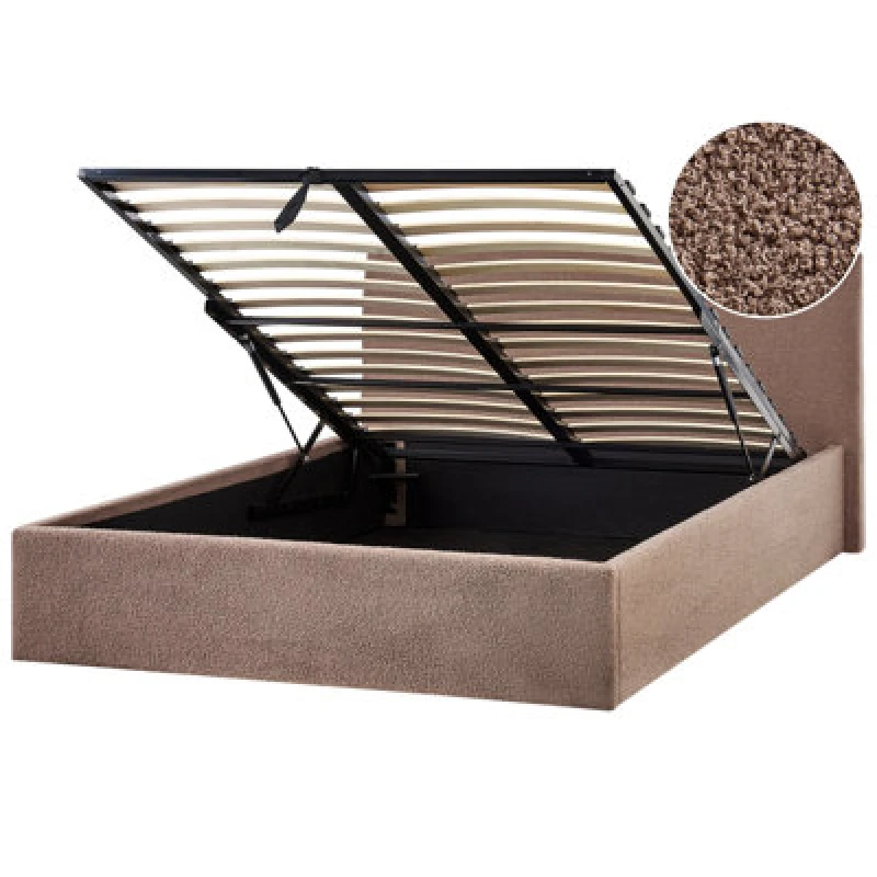 Image of Beliani Ottoman Bed Boucle Orbey 140 X 200 Cm (Eu Double) Brown
