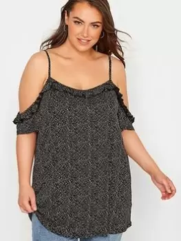 Image of Yours Clothing Spot Cold Shoulder T-Shirt, Black, Size 22-24, Women
