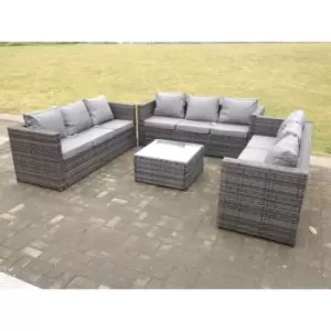 Image of Fimous 9 Seater Outdoor Dark Grey Rattan Lounge Sofa Complete Set with Square Coffee Table