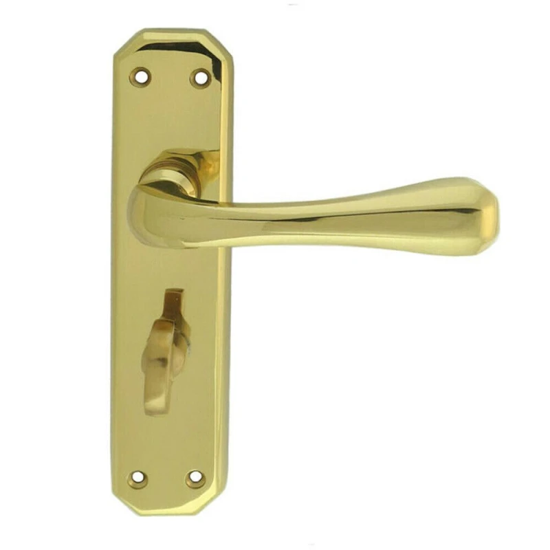 Image of Loops PAIR Heavy Duty Lever on Angular Bathroom Backplate 180 x 40mm Polished Brass Metallics