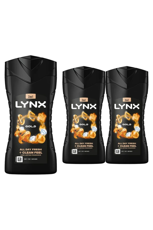 Image of Lynx Gold Shower Gel 'Body Wash' for Men, 3x225ml Gold male