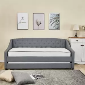 Image of Kosy Koala - Linen fabric grey daybed sofabed with underbed trundle living room bedroom furniture guest day bed sofabed - Grey