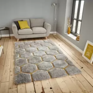 Image of Noble House NH30782 Shaggy Hand Tufted Rug, Grey/Yellow, 150 x 230 Cm - Think Rugs