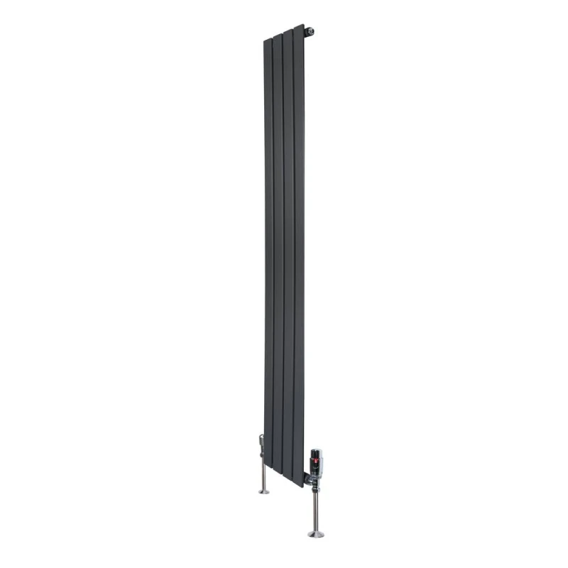 Image of Monstershop Flat Single Column Radiator & Valves - 1600mm x 280mm - Anthracite in Grey Grey Unisex
