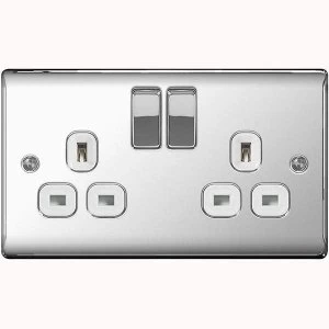 Image of BG Nexus Metal Polished Chrome Double 2 Gang Plug Socket White Insert 13A - NPC22W