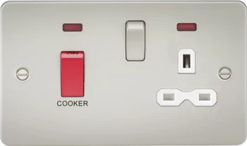 Image of KnightsBridge Flat plate 45A DP switch and 13A switched socket with neon - pearl with white insert