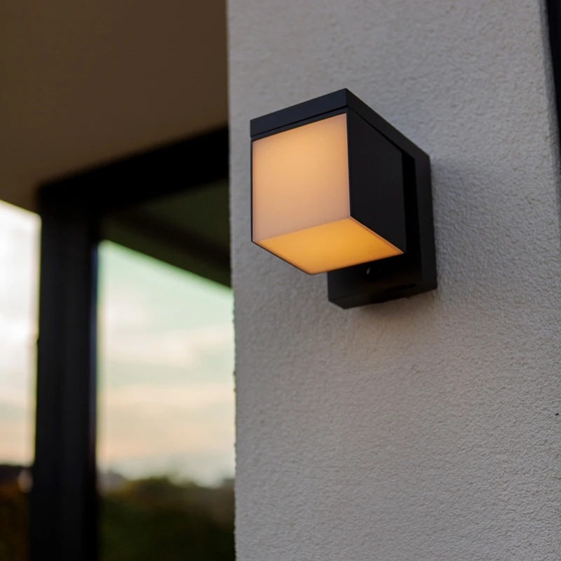 Image of Lutec Lutec Prima Solar Hybrid LED Outdoor Flush Wall Light with PIR Sensor - Dark Grey