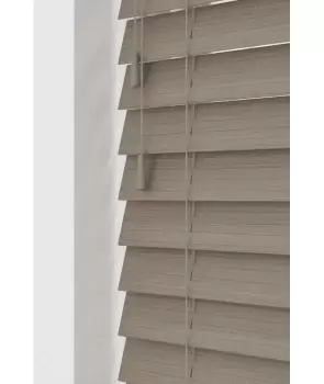 Image of Dune 50mm Fine Grain Slatted Faux Wood Venetian Blinds with Strings 130cm Drop