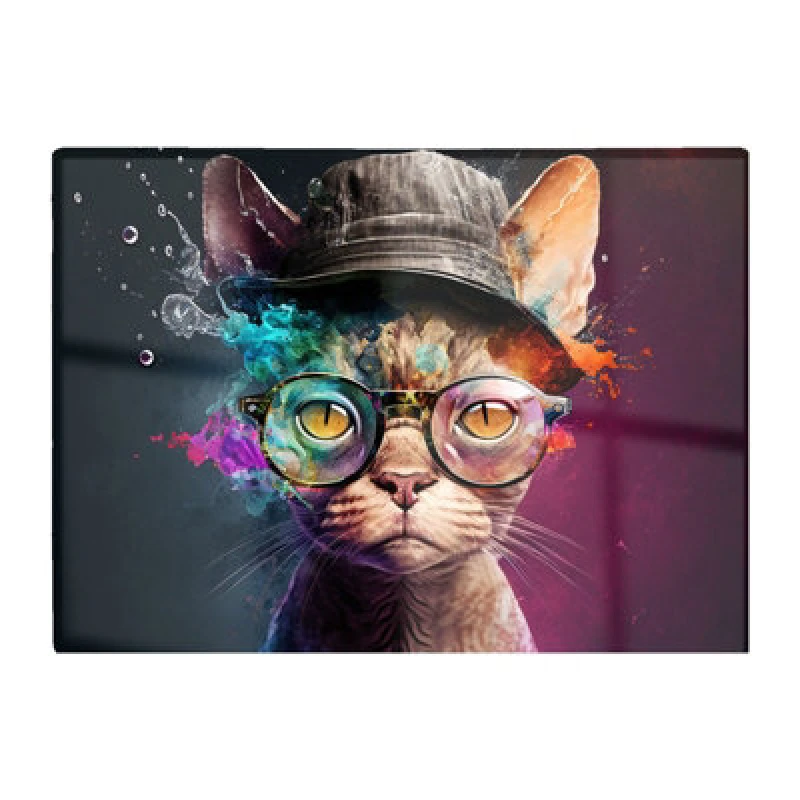 Image of Warren Reed Designer Devon Rex Cat With Hat Splashart Chopping Board