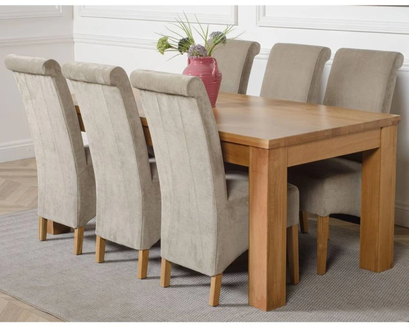 Image of Thats Furniture Dakot 182 x 92cm Oak Large Dining Table & 6 Montana Fabric Chairs in Grey Size: 182 x 92cm Grey Unisex 182 x 92 cm