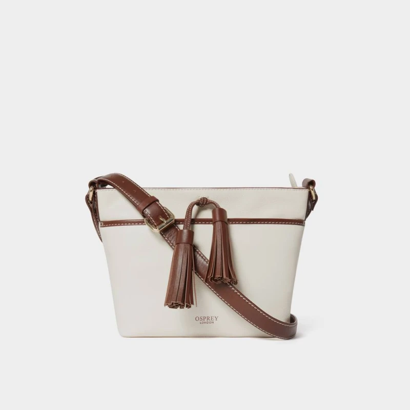 Image of OSPREY LONDON Womens The Classic Savanna Leather Crossbody Bag in Ivory Ivory Female One Size