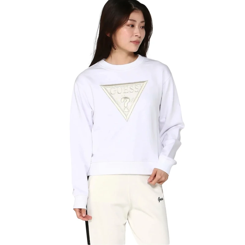 Image of Guess Womens triangle fleece sweatshirt Guess Blanc Female L