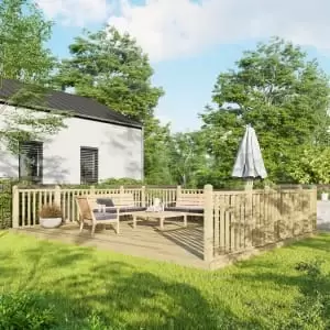 Image of Power 16 x 20ft Timber Decking Kit With Handrails On 3 Sides - Garden & Outdoor