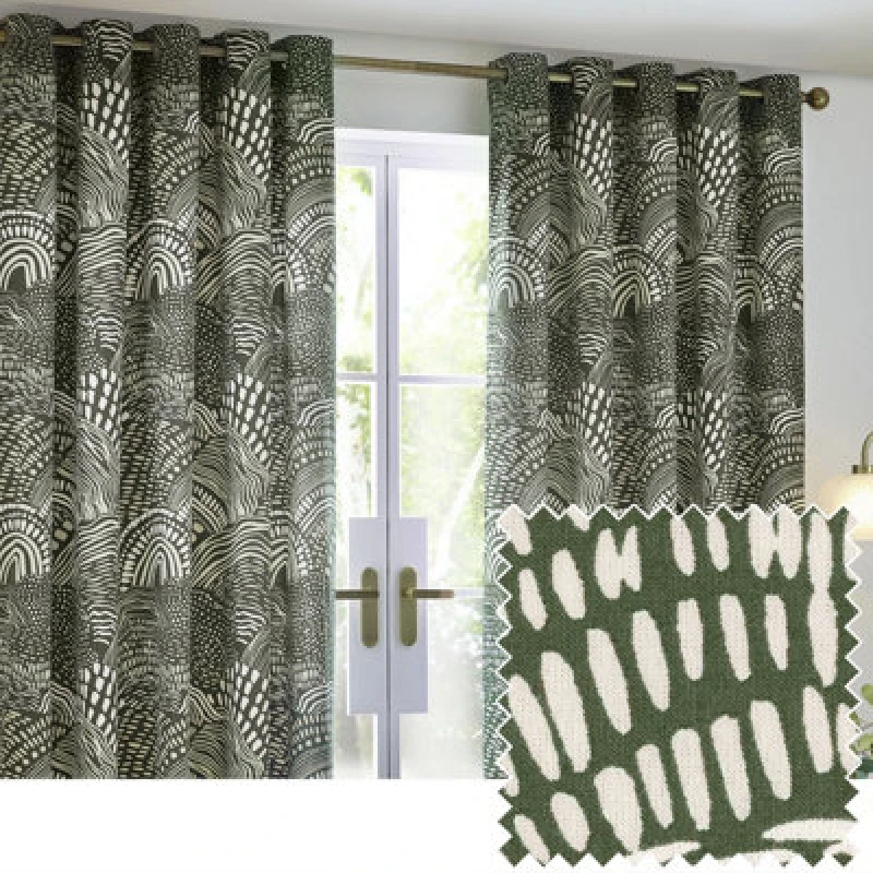 Image of Nola Abstract Curtains Olive, Olive / 168 x 137cm