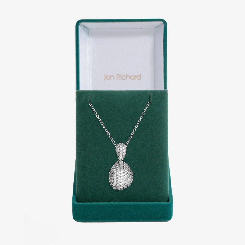 Image of Jon Richard Rhodium Plated CZ Drop Dome Pendant - Gift Box Silver female One Size