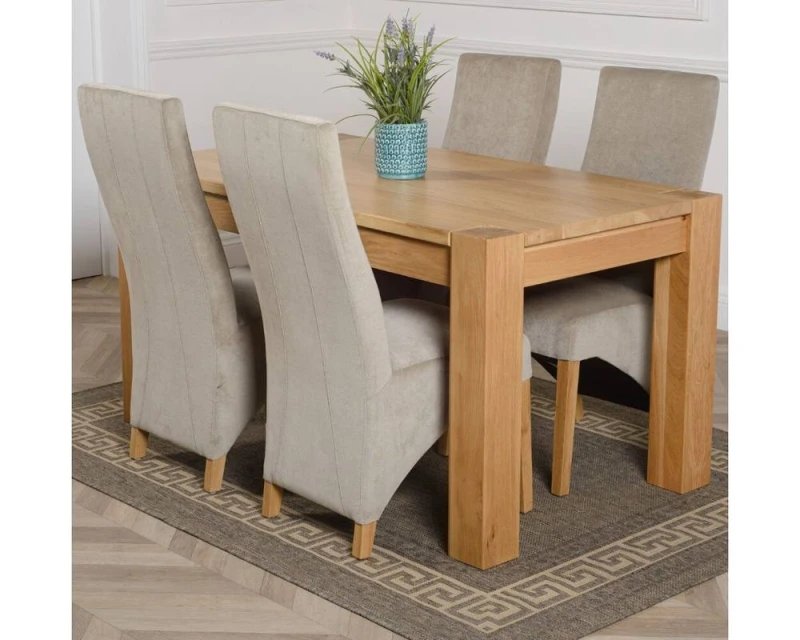 Image of Thats Furniture Kuba 150 x 85cm Chunky Medium Oak Dining Table & 4 Lola Fabric Chairs in Grey Grey Unisex 150 x 85 cm